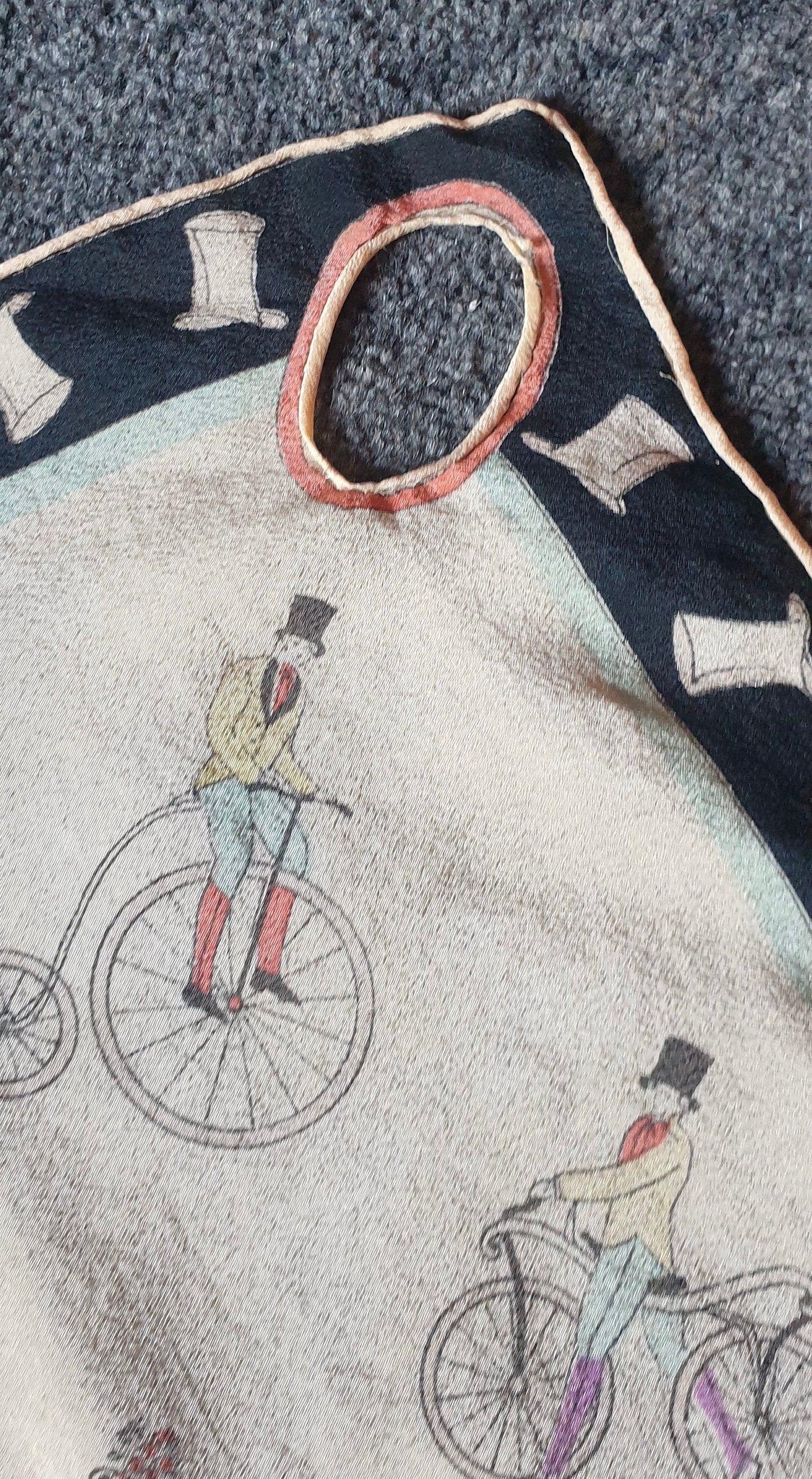 Vintage 1930s Victorian Cycling Theme Silk Handkerchief