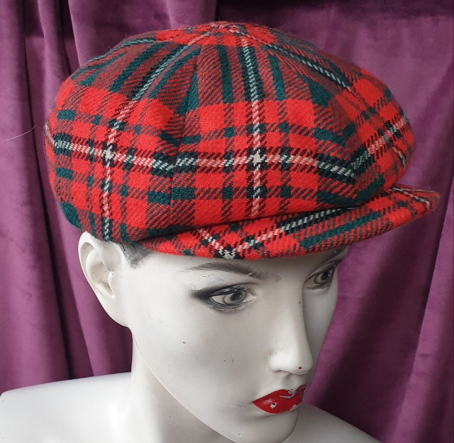 Vintage Wool Tartan Newsboy Cap by JS Wilson