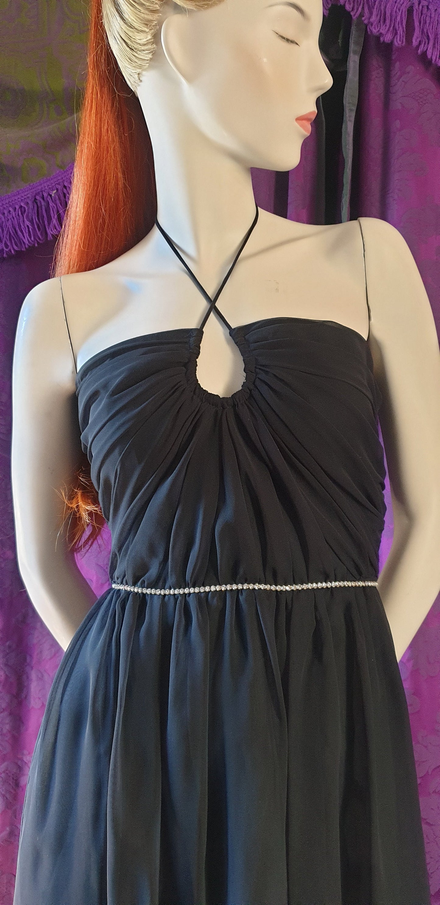 Vintage 1970s Halter and Diamante Disco Dress by Peter Ellis