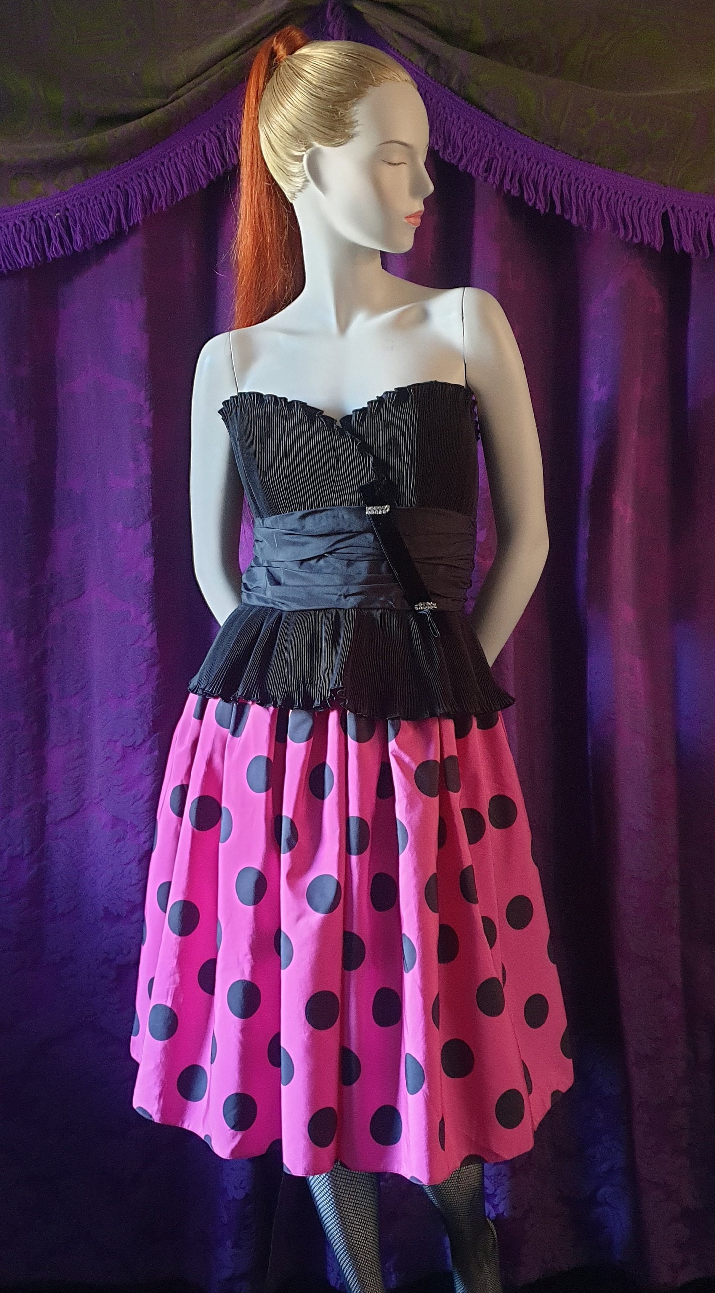 Vintage 1980s Hot Pink Polka Dot Ballgown by Trina Lewis and Marjon Couture