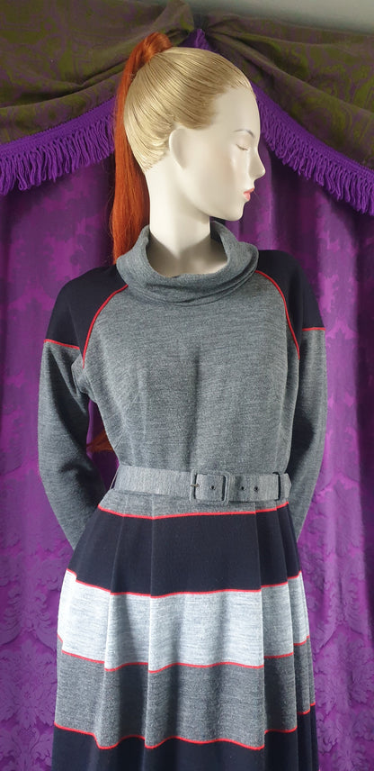 Vintage 1980s Striped Skirt Batwing Sleeve Dress