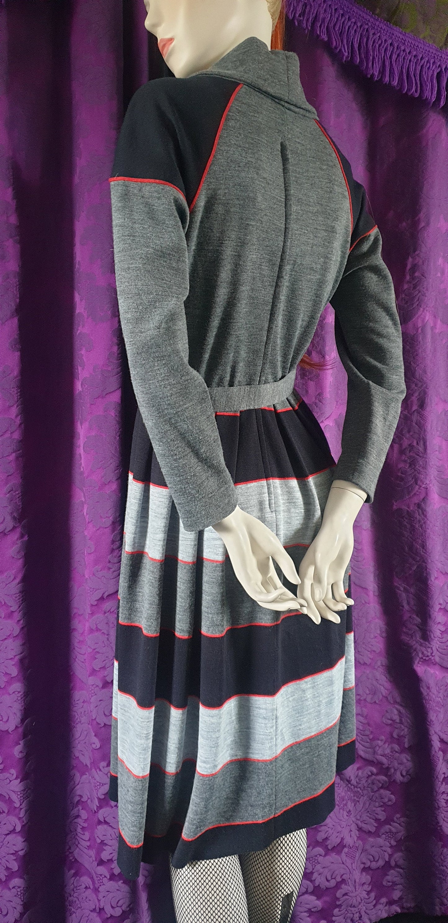 Vintage 1980s Striped Skirt Batwing Sleeve Dress