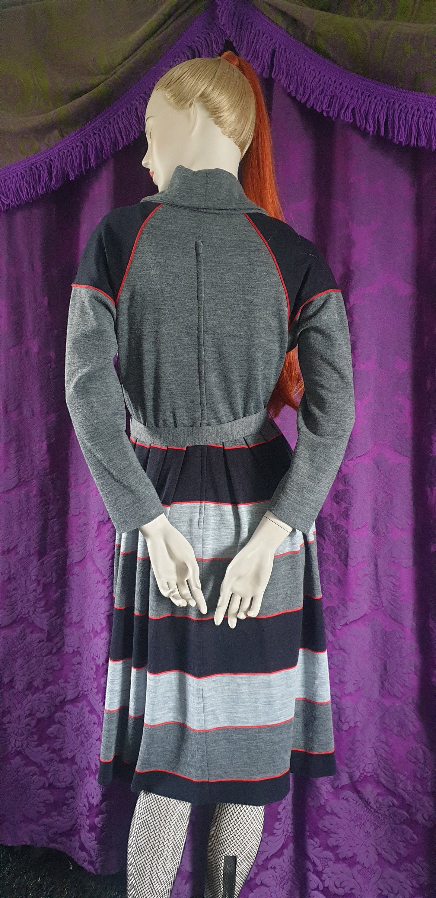 Vintage 1980s Striped Skirt Batwing Sleeve Dress