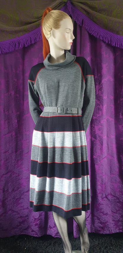Vintage 1980s Striped Skirt Batwing Sleeve Dress