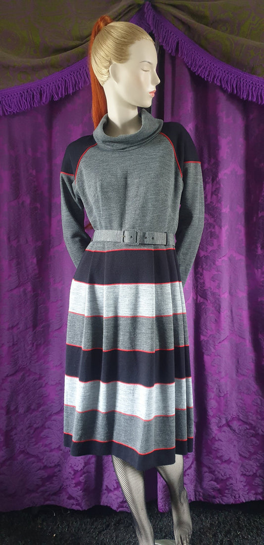 Vintage 1980s Striped Skirt Batwing Sleeve Dress