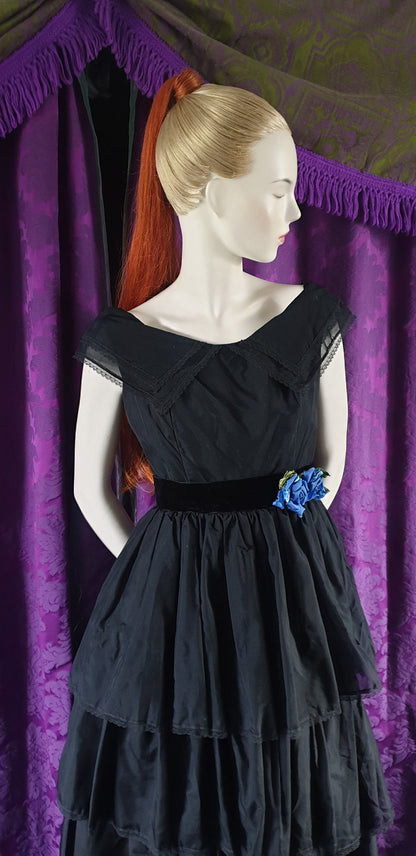 Vintage 1950s John Selby Tiered Ruffled Gothic Prom Dress