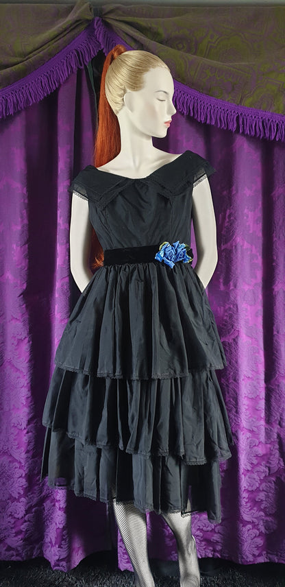 Vintage 1950s John Selby Tiered Ruffled Gothic Prom Dress