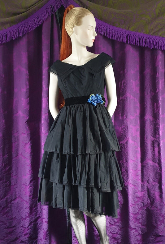 Vintage 1950s John Selby Tiered Ruffled Gothic Prom Dress