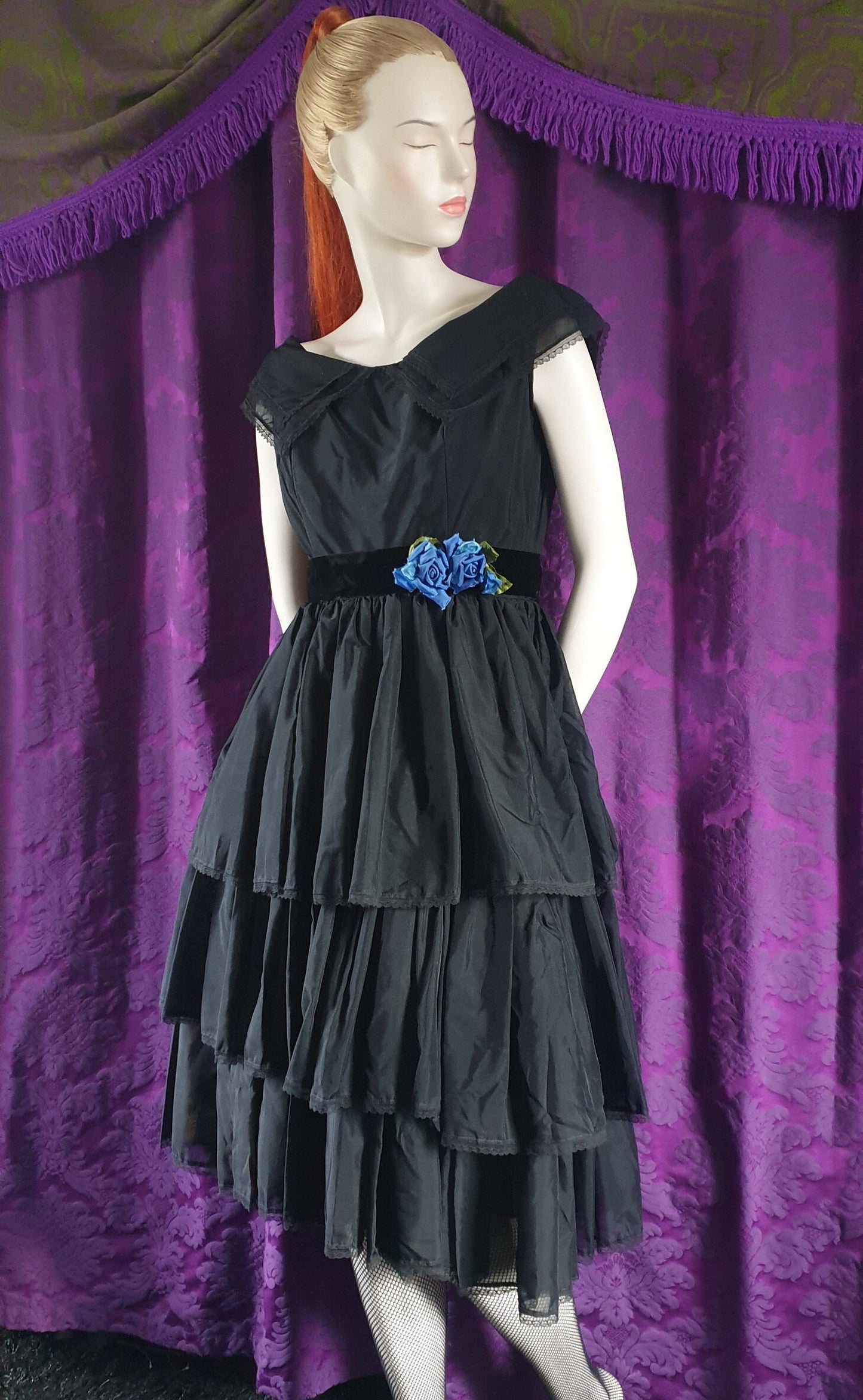 Vintage 1950s John Selby Tiered Ruffled Gothic Prom Dress