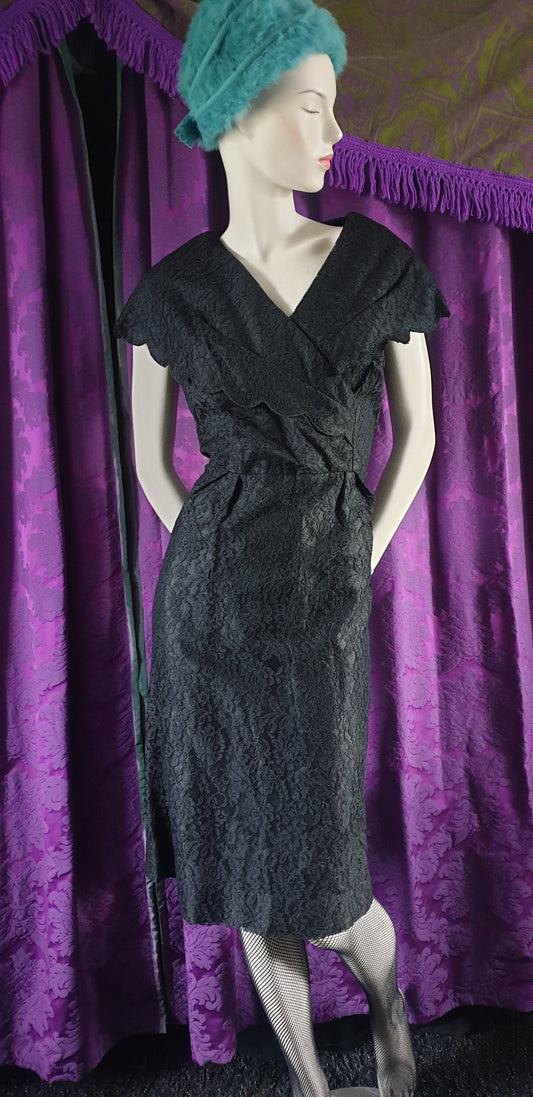 Vintage 1950s Black Lace Dress by Linda Leigh