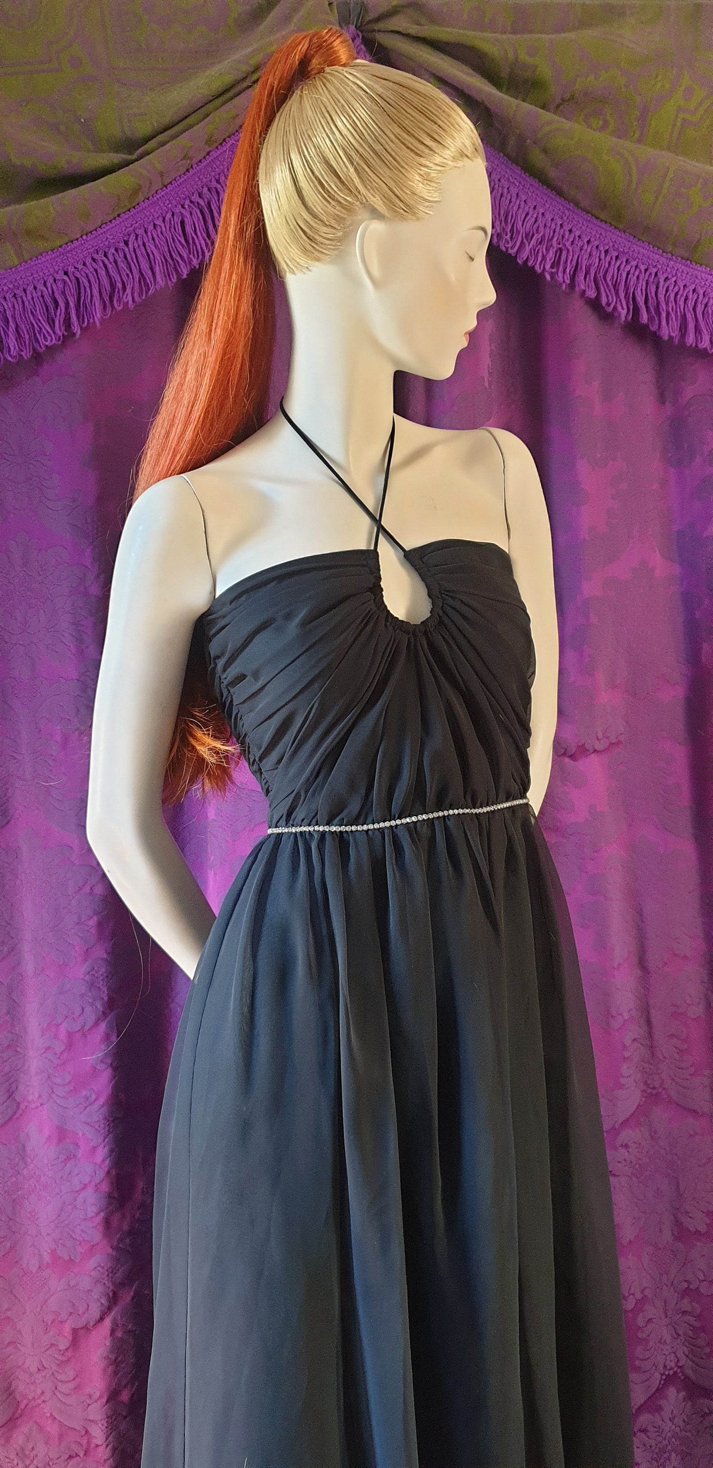 Vintage 1970s Halter and Diamante Disco Dress by Peter Ellis