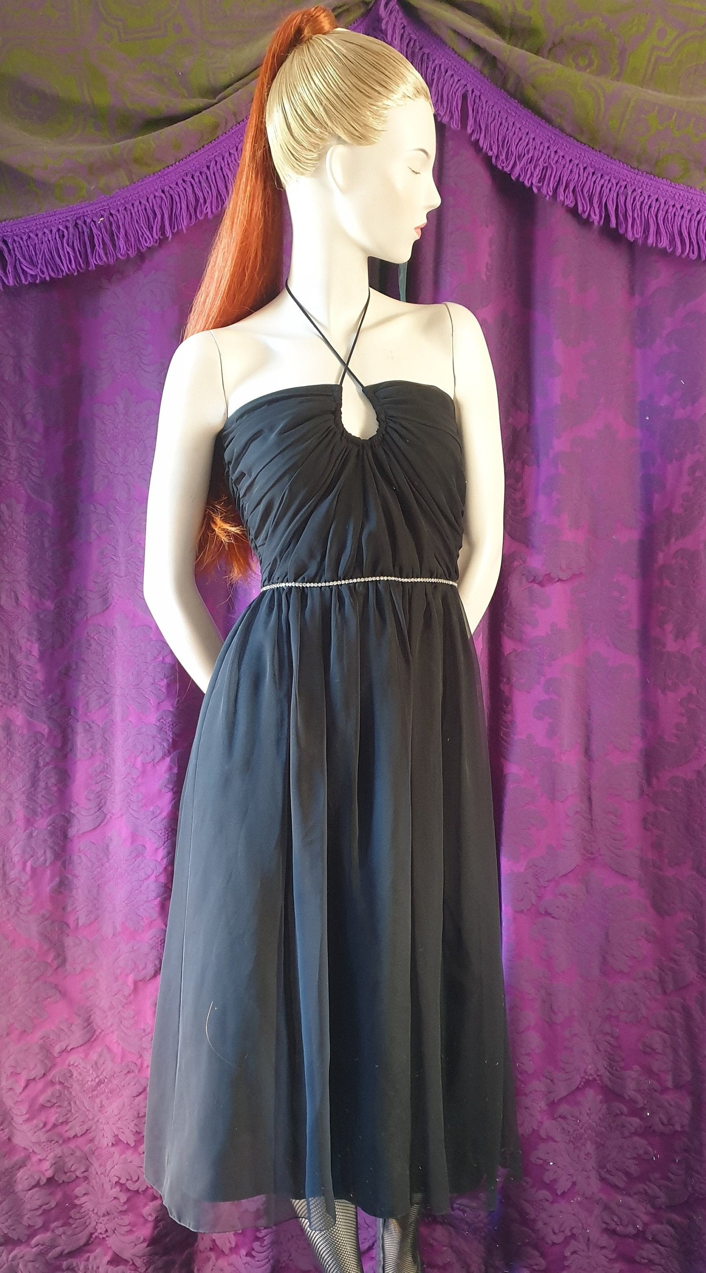 Vintage 1970s Halter and Diamante Disco Dress by Peter Ellis