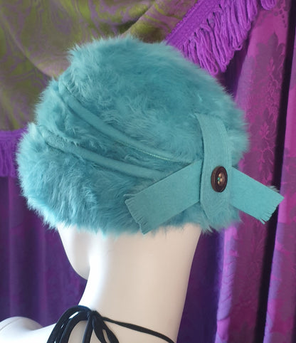 Schiaparelli Paris 1960s Teal Fluffy Felt Hat