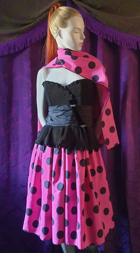 Vintage 1980s Hot Pink Polka Dot Ballgown by Trina Lewis and Marjon Couture