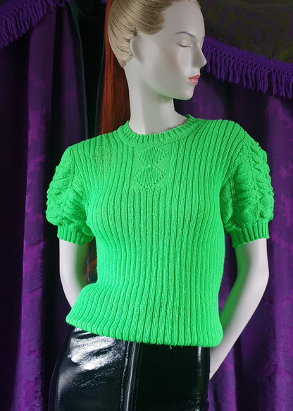 Vintage Neon Green Handknit Retro Style Sweater