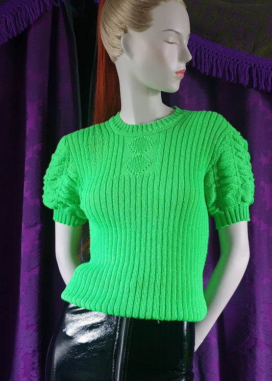 Vintage Neon Green Handknit Retro Style Sweater