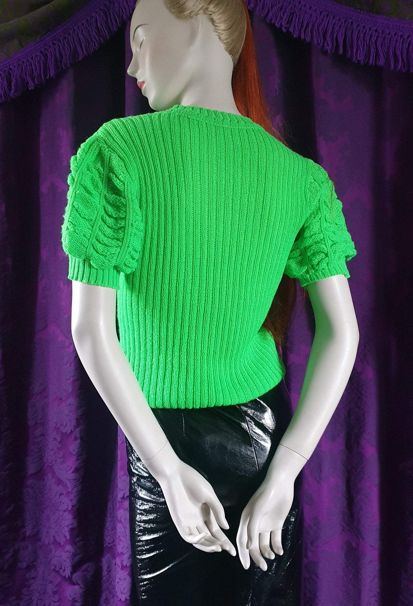 Vintage Neon Green Handknit Retro Style Sweater