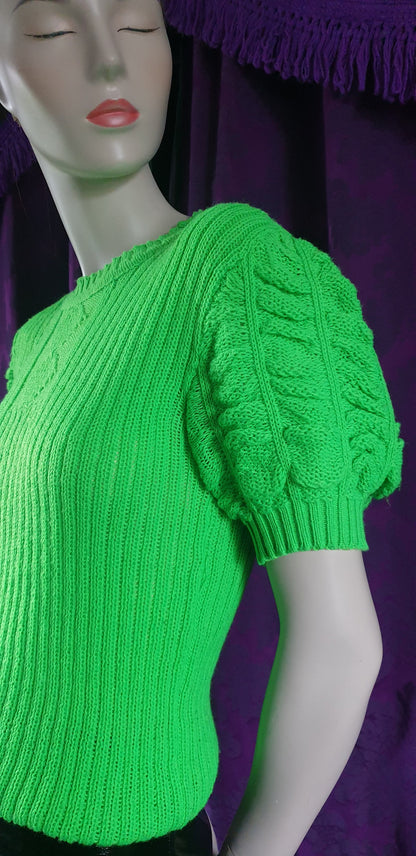 Vintage Neon Green Handknit Retro Style Sweater