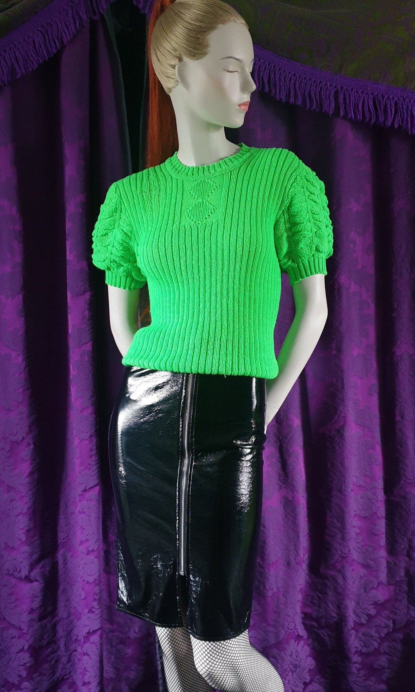 Vintage Neon Green Handknit Retro Style Sweater