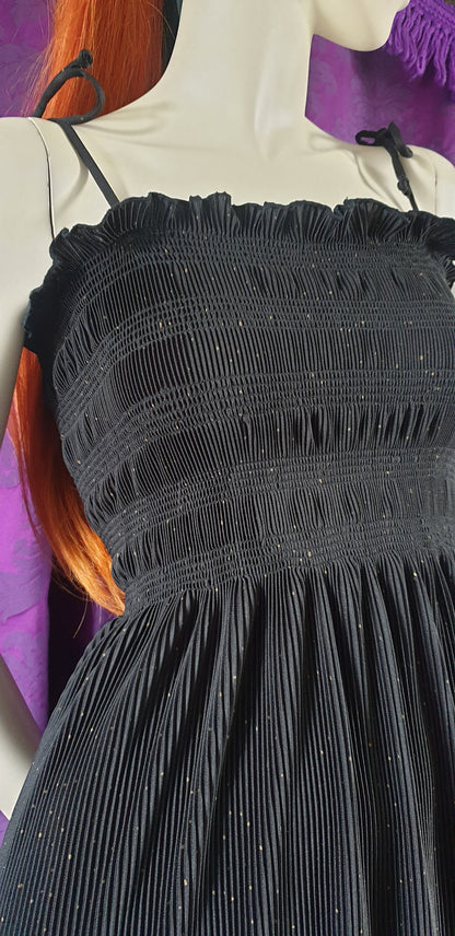 Vintage 1970s Smocked Bodice Gold and Black Maxi Dress by Laura Phillips