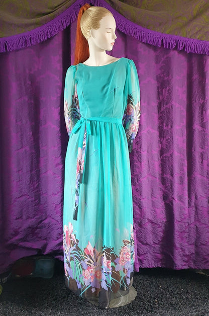 Vintage 1970s Floral Fantasy Chiffon Gown
