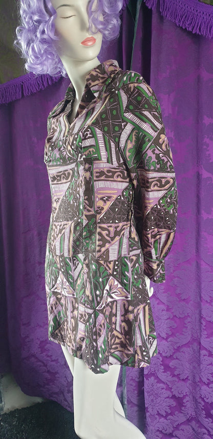 Vintage 1970s Tile Print Barkcloth Minidress