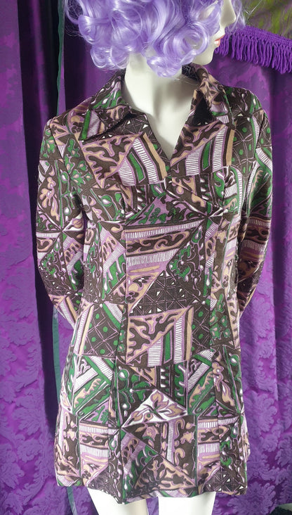 Vintage 1970s Tile Print Barkcloth Minidress