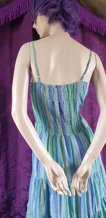Vintage PHOOL Lurex Stripe Crinkle Cotton Ruffled Sundress