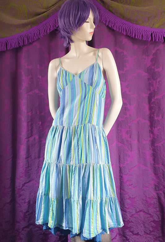 Vintage PHOOL Lurex Stripe Crinkle Cotton Ruffled Sundress