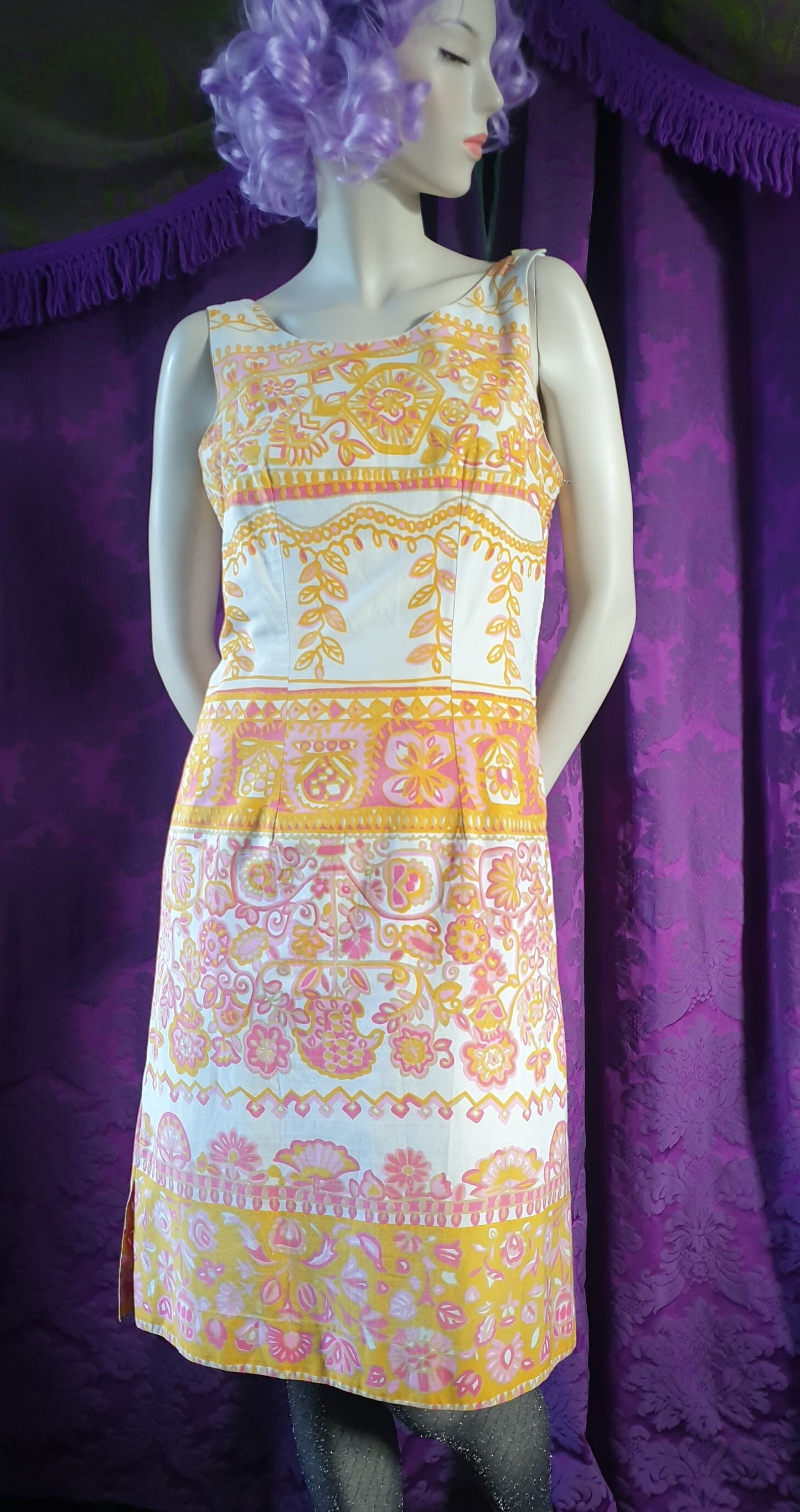 Vintage 1960s Cotton Summer Shift Dress by Josselyne Paris