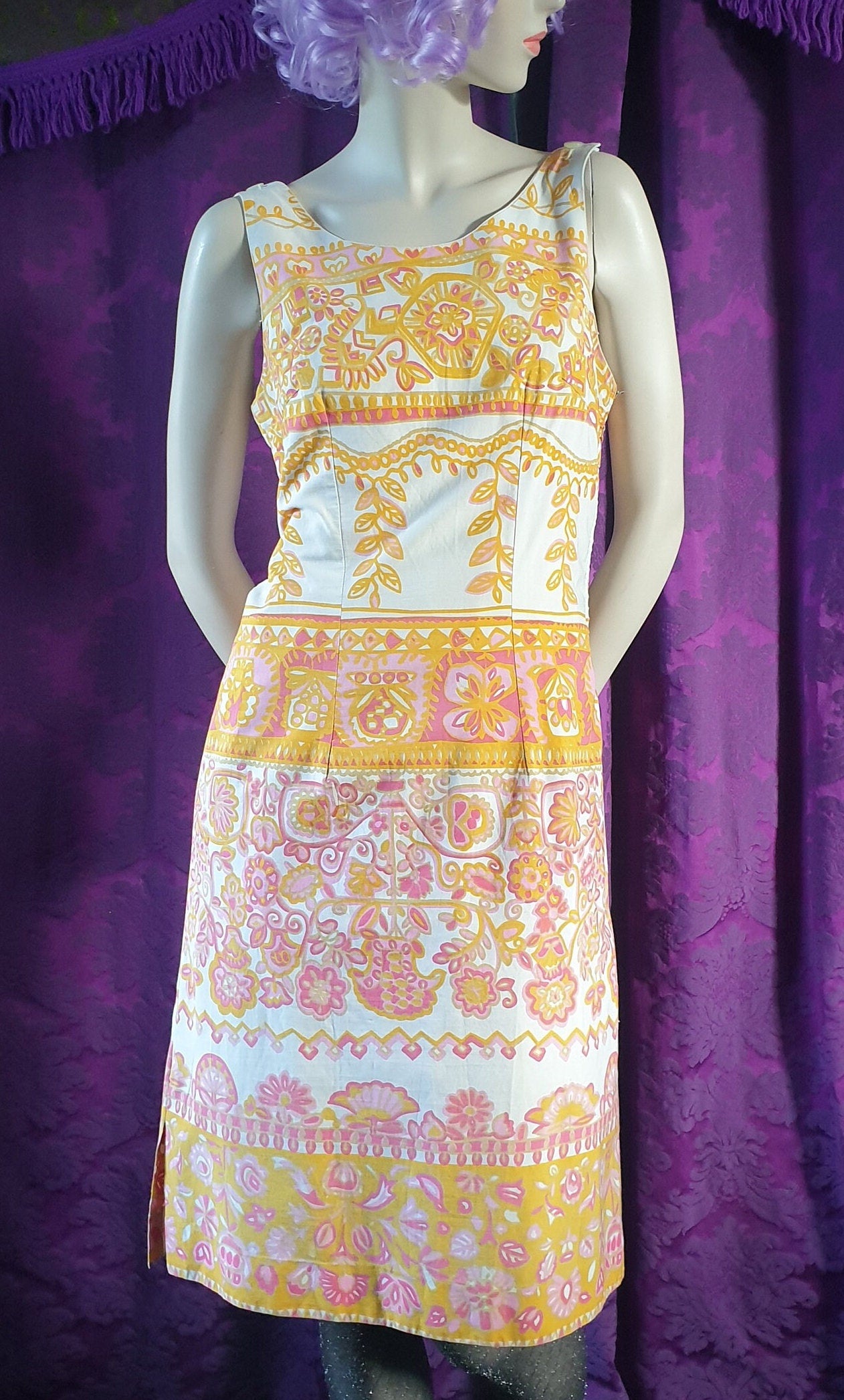 Vintage 1960s Cotton Summer Shift Dress by Josselyne Paris
