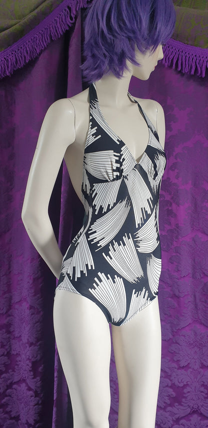 Vintage 1970s Black & White Art Deco Style Swimsuit by Silhouette