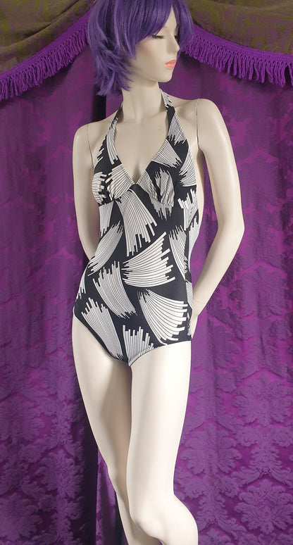 Vintage 1970s Black & White Art Deco Style Swimsuit by Silhouette