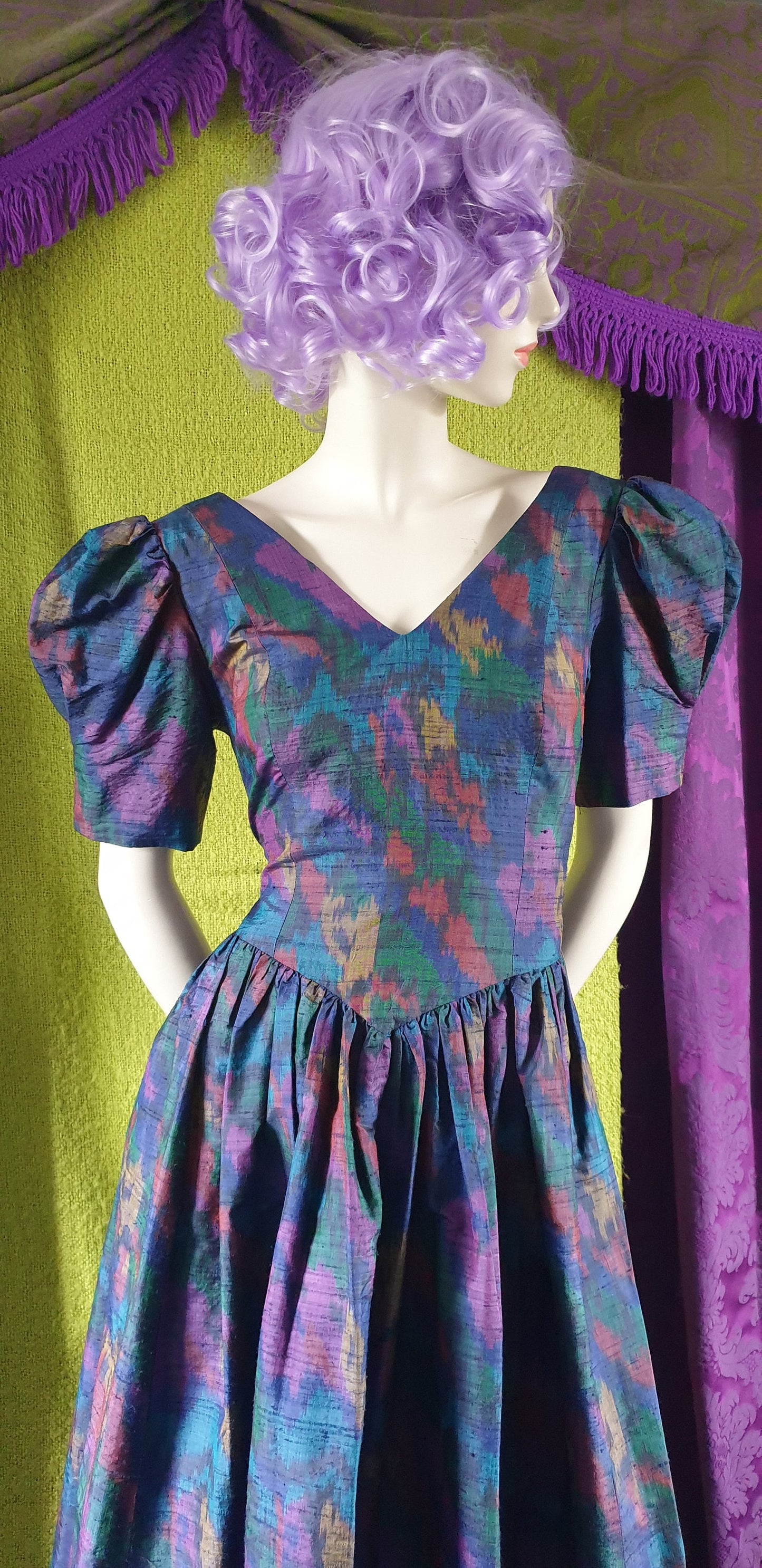 Vintage 1990s Monsoon Twilight Silk Dupion Ikat Ballgown
