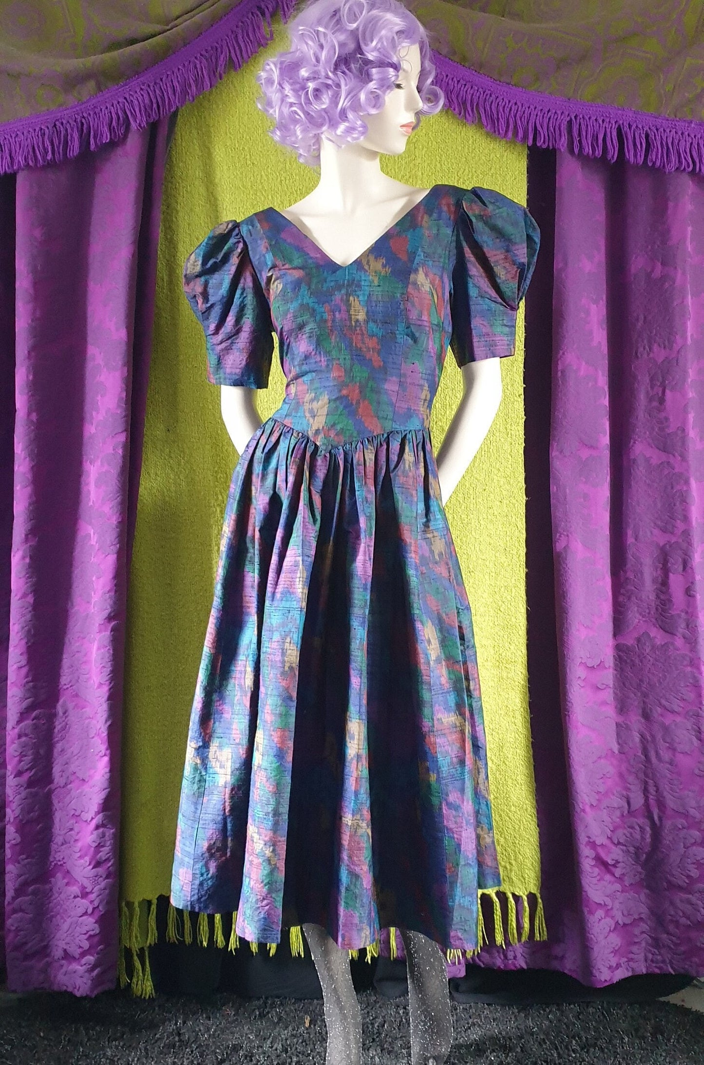 Vintage 1990s Monsoon Twilight Silk Dupion Ikat Ballgown