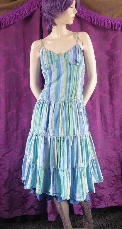 Vintage PHOOL Lurex Stripe Crinkle Cotton Ruffled Sundress