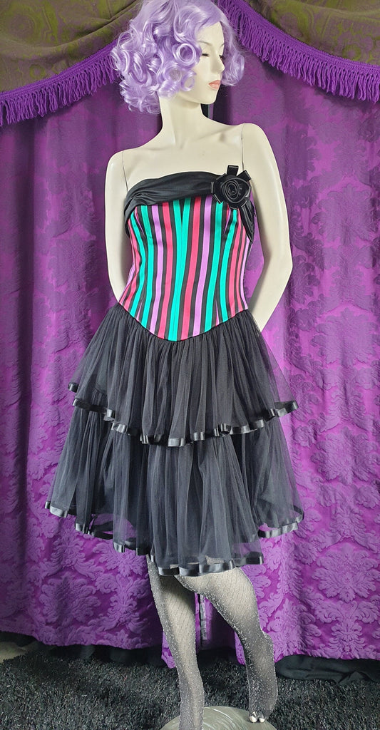 Vintage 1990s Frank Usher Striped Corset Party Dress