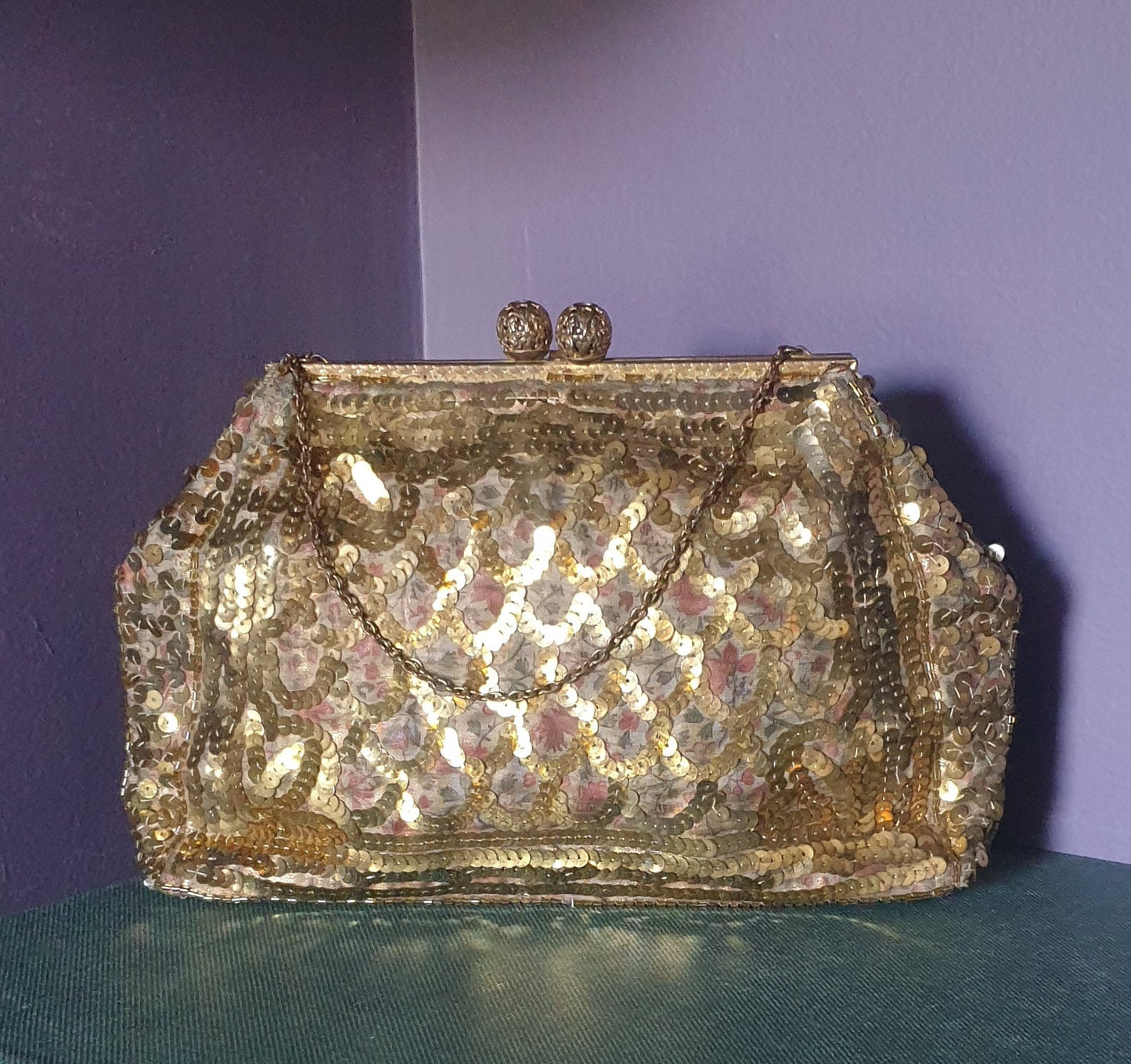 Golden Sequin French 1920s Evening Bag