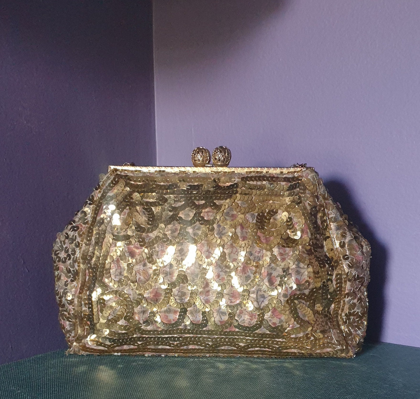 Golden Sequin French 1920s Evening Bag