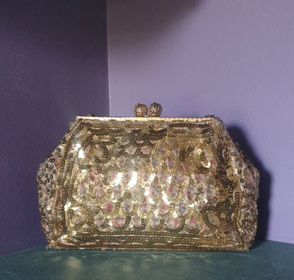 Golden Sequin French 1920s Evening Bag