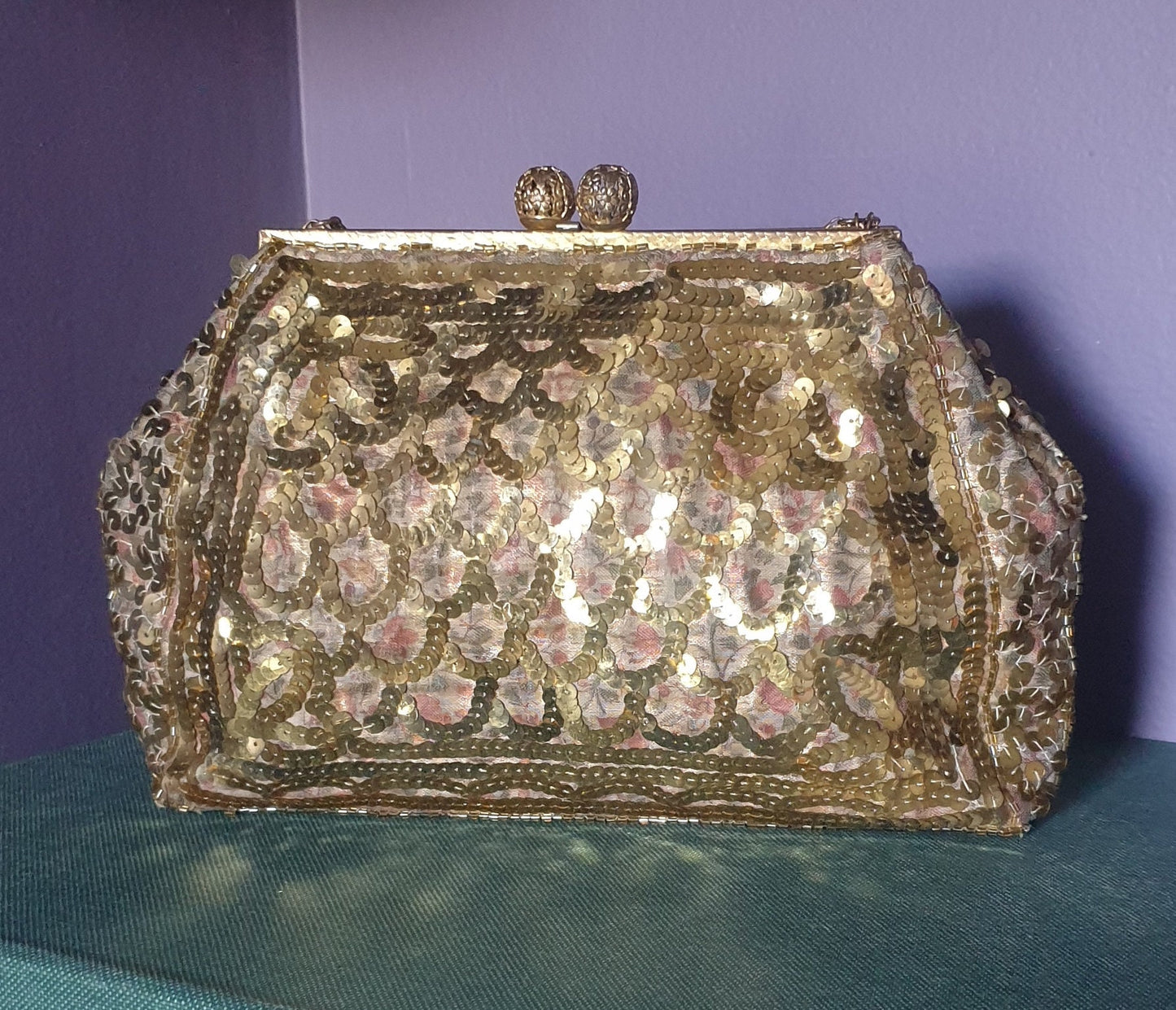 Golden Sequin French 1920s Evening Bag