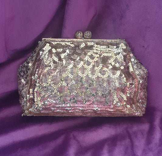 Golden Sequin French 1920s Evening Bag