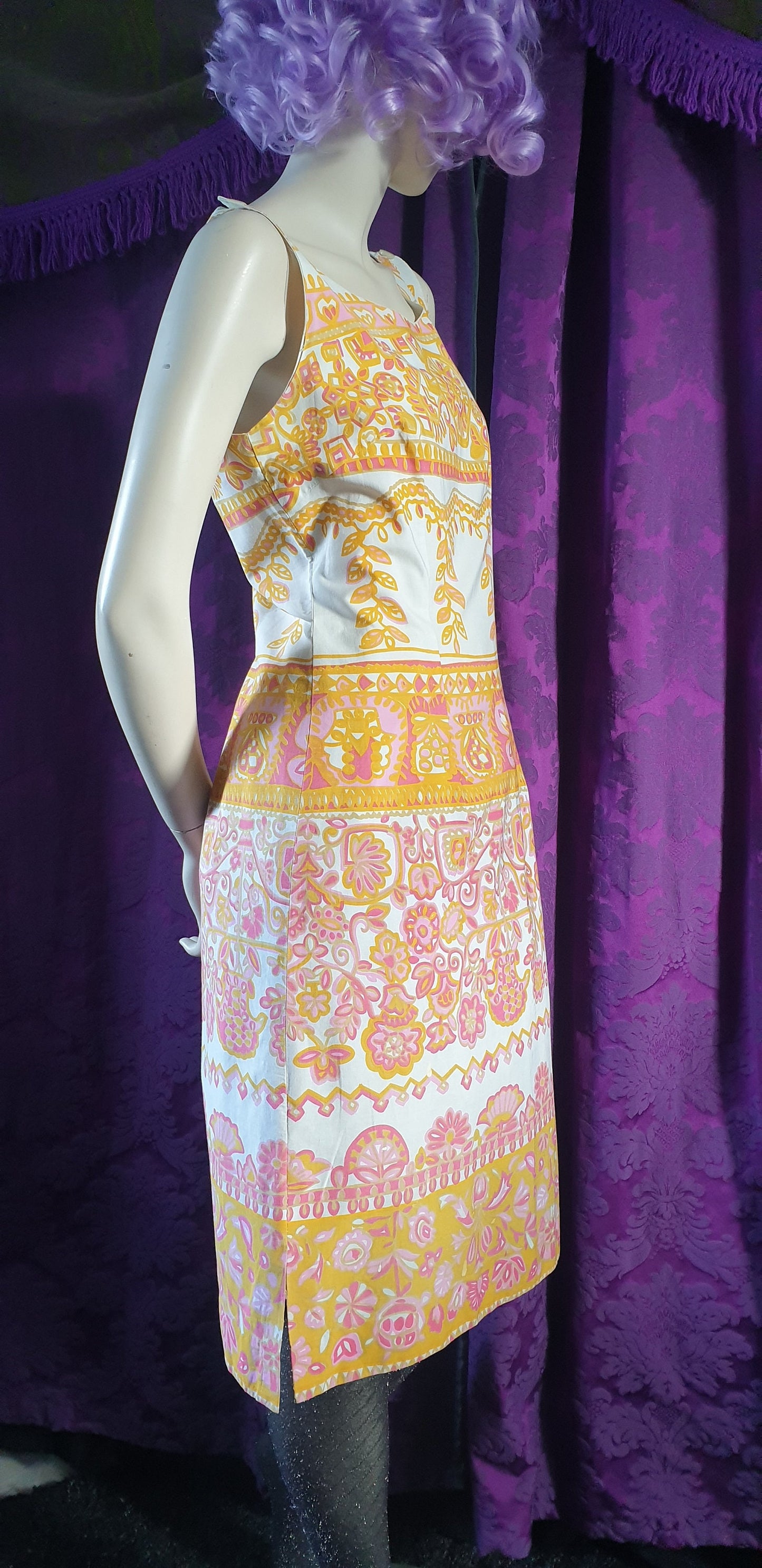 Vintage 1960s Cotton Summer Shift Dress by Josselyne Paris