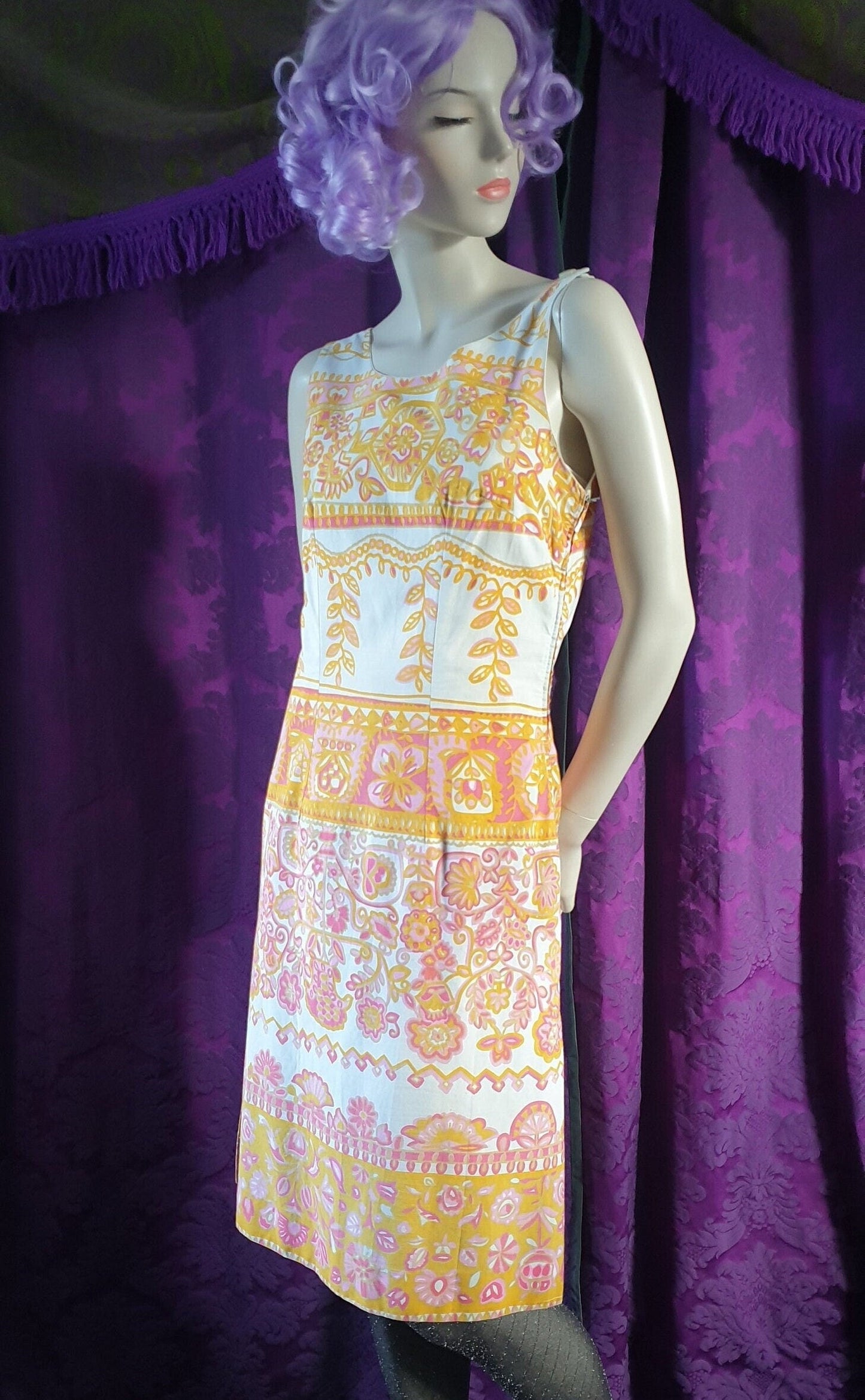 Vintage 1960s Cotton Summer Shift Dress by Josselyne Paris