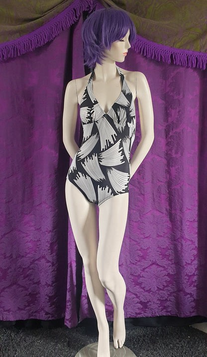 Vintage 1970s Black & White Art Deco Style Swimsuit by Silhouette