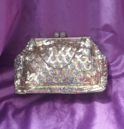 Golden Sequin French 1920s Evening Bag