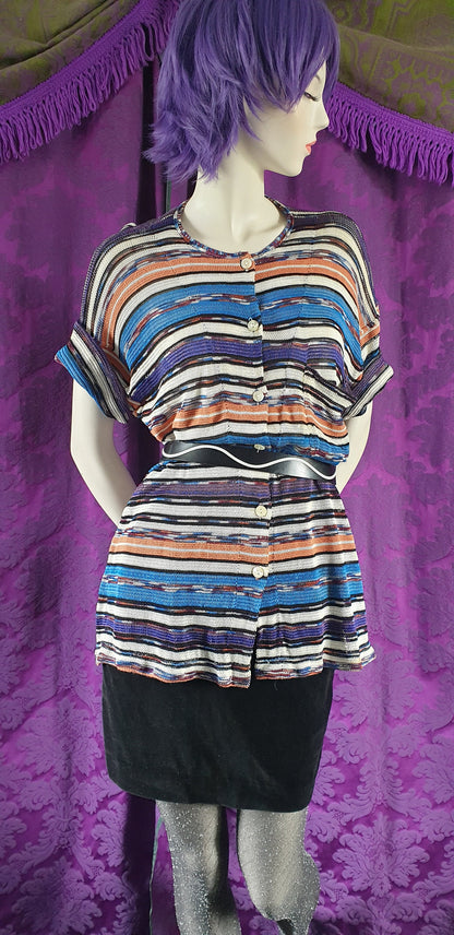 Vintage 1970s Summer Stripe Fishnet Knit Top - Made in Italy