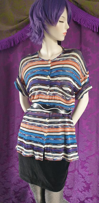 Vintage 1970s Summer Stripe Fishnet Knit Top - Made in Italy