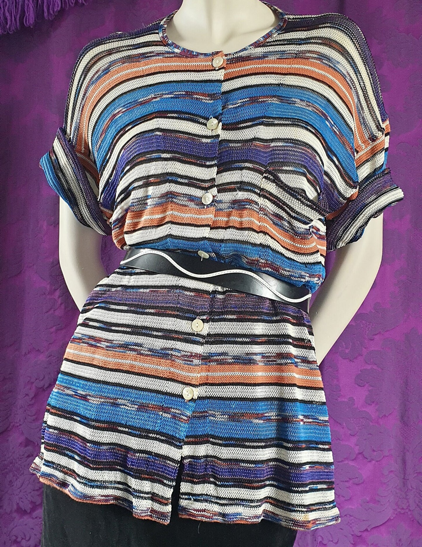 Vintage 1970s Summer Stripe Fishnet Knit Top - Made in Italy