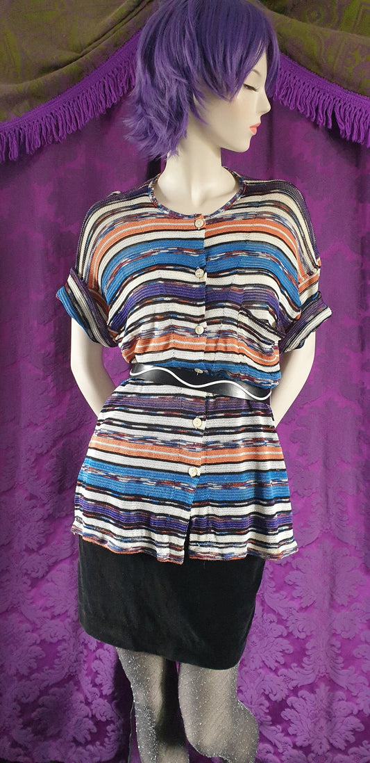 Vintage 1970s Summer Stripe Fishnet Knit Top - Made in Italy